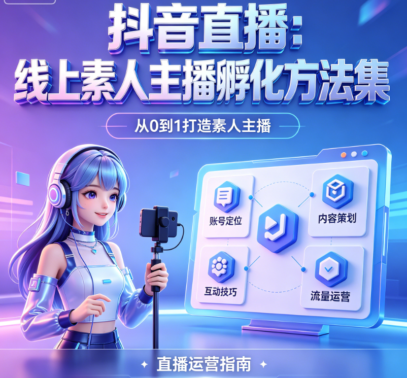 抖音官方直播指导教程：线上素人主播孵化方法集（共15集）想成为一名优秀的运营及主播请私联：lnzsyyj(微信号)